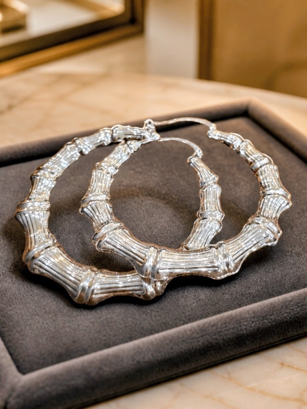 Silver Bamboo-Style Hoop Earrings